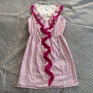 Loft Small Petite Hot Pink Polka Dot Ruffle Dress - Never Worn